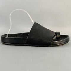 RICK OWENS Size 10 Black Leather Toe Ring Slide Sandals