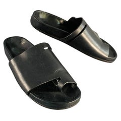 RICK OWENS Size 10 Black Leather Toe Ring Slide Sandals