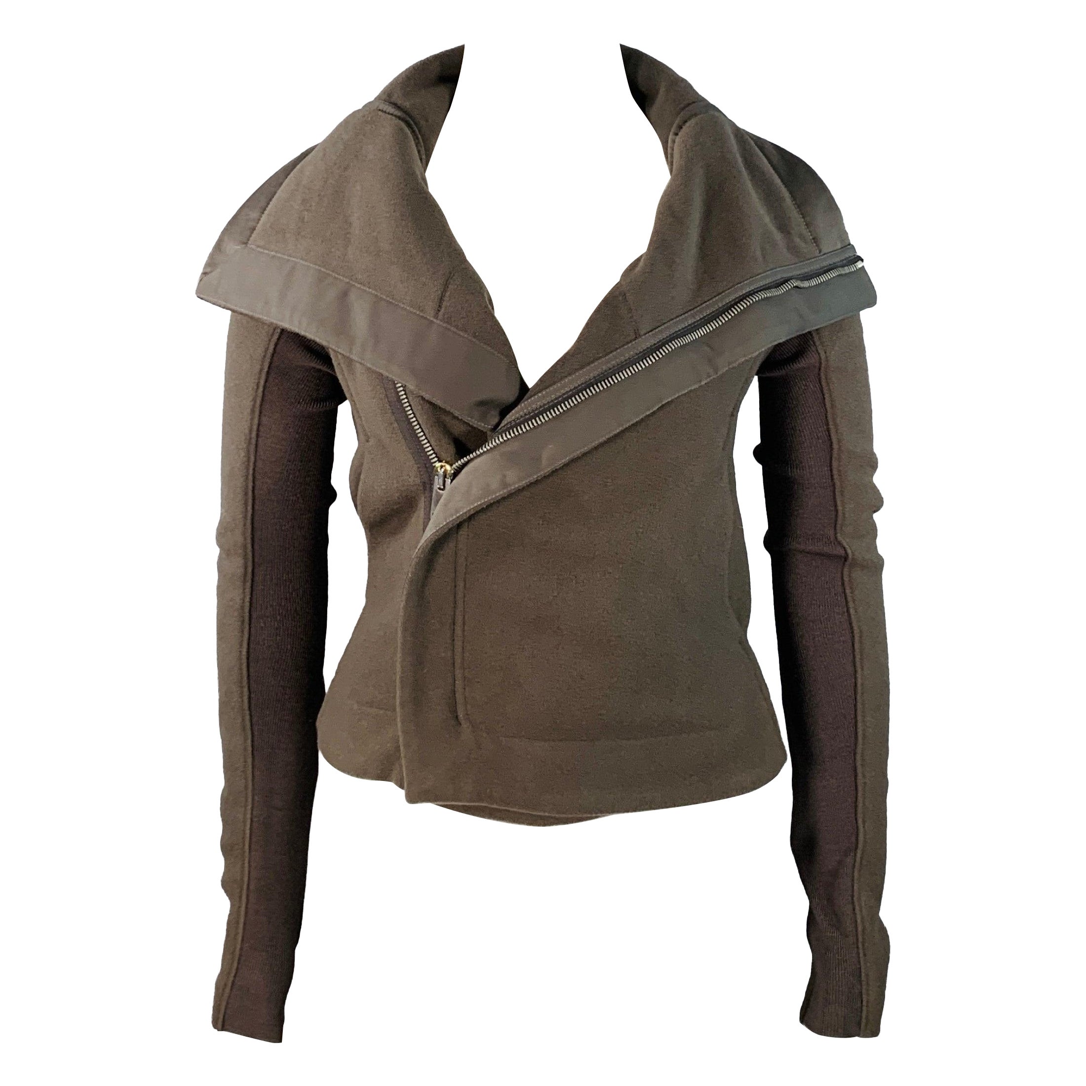RICK OWENS Size 10 Brown Virgin Wool Blend Lambskin Zip Up Jacket