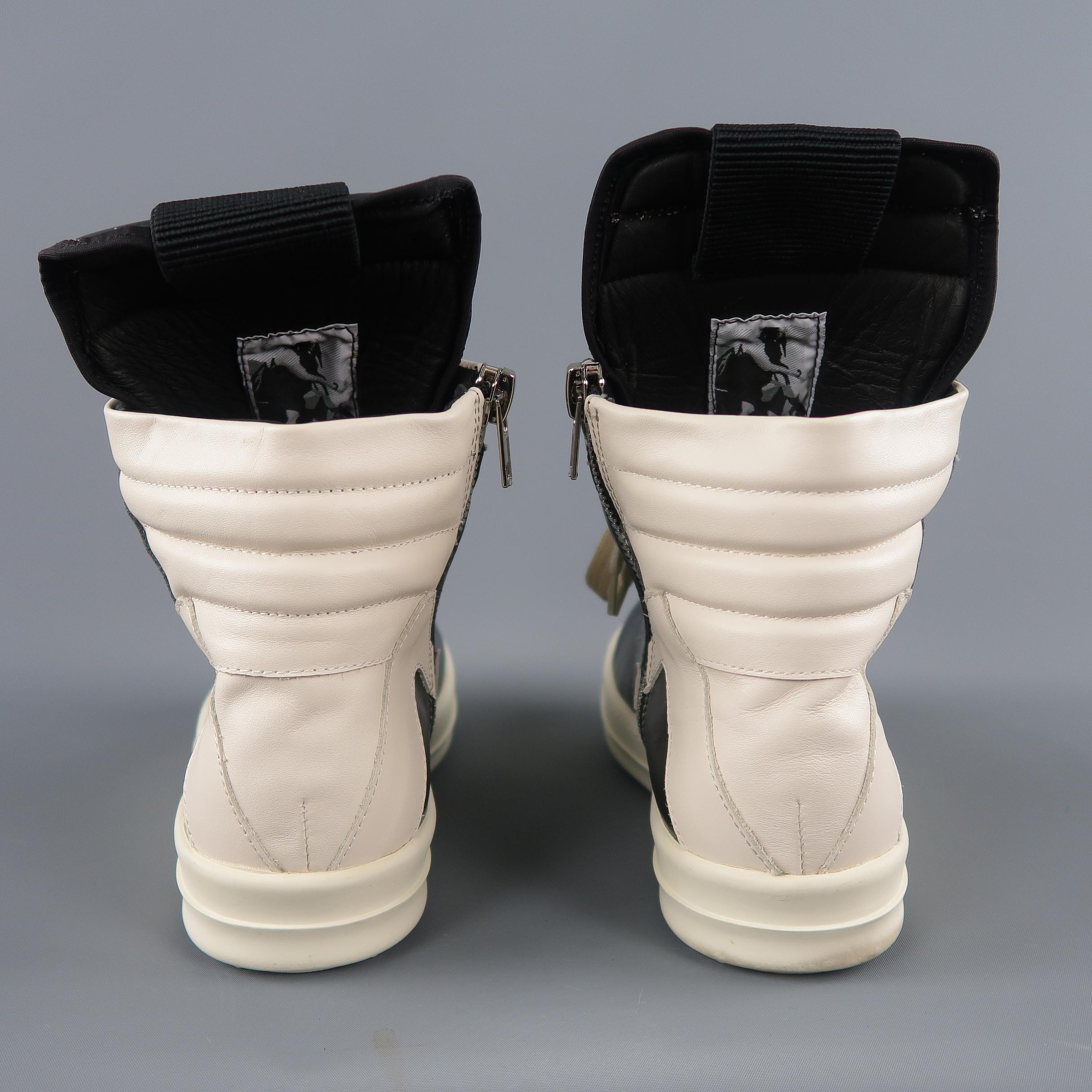 Women's RICK OWENS Size 10 Slate Gray Metallic Leather Geobasket High Top Sneakers
