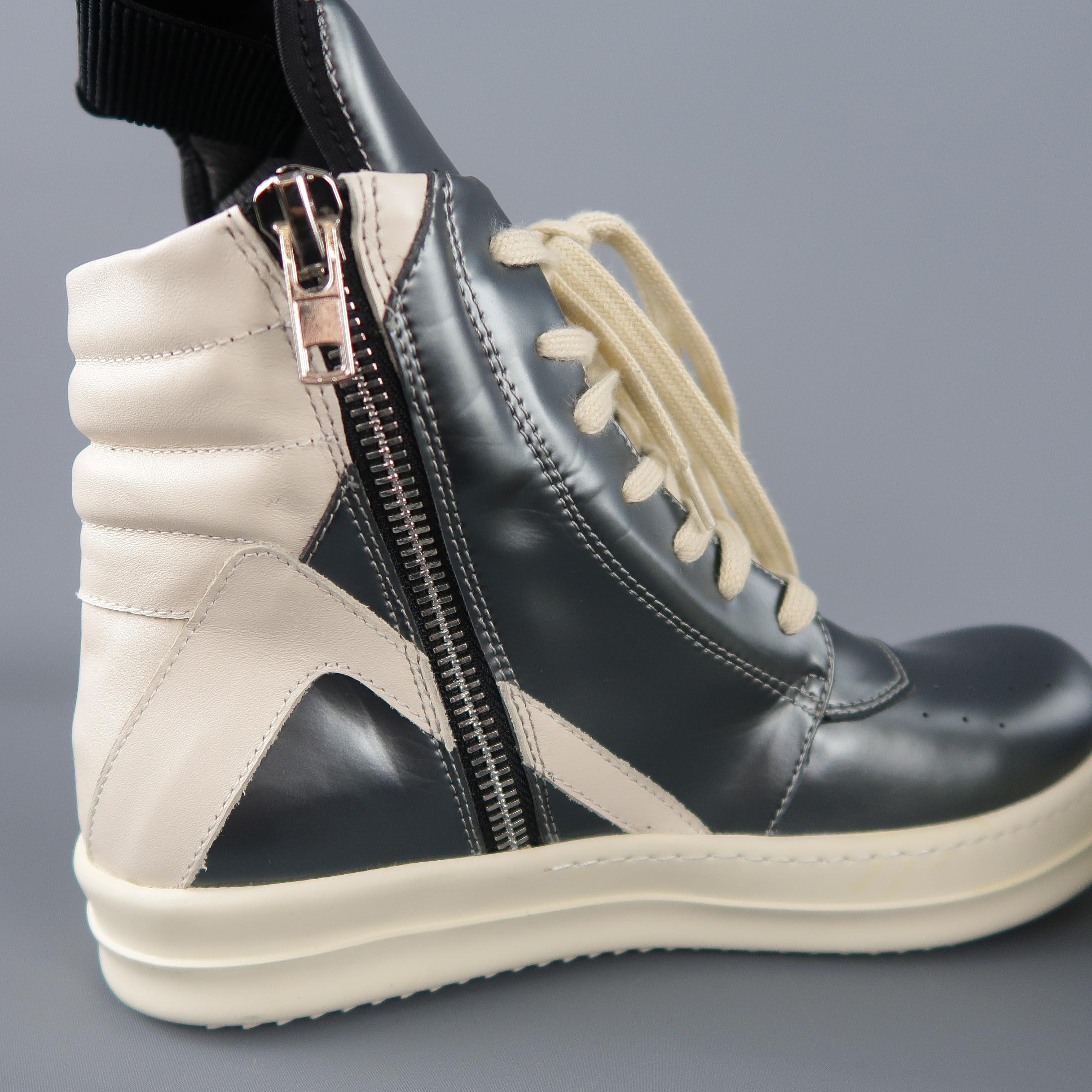 RICK OWENS Size 10 Slate Gray Metallic Leather Geobasket High Top Sneakers 2