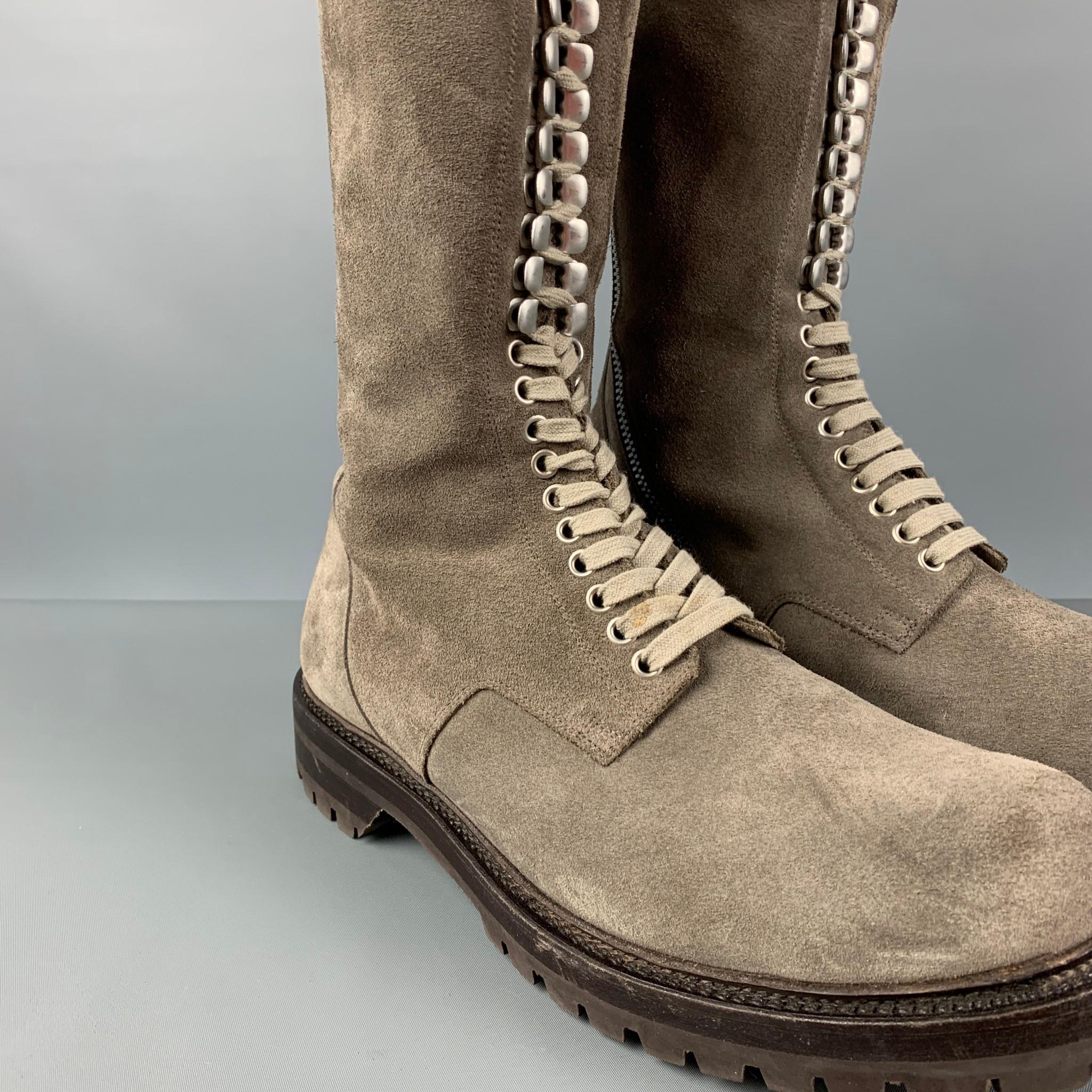 RICK OWENS Size 11 Taupe Suede Army Boots In Good Condition In San Francisco, CA