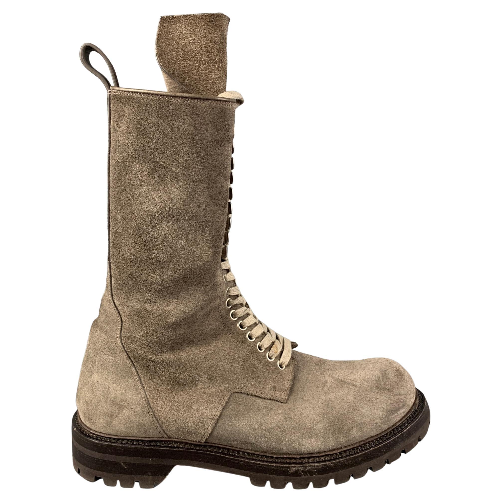 RICK OWENS Size 11 Taupe Army Boots For Sale at