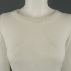 RICK OWENS Size 12 White Silk Blend Ribbed Sheer Jersey Long Sleeve T-Shirt