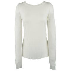 RICK OWENS Size 12 White Silk Blend Ribbed Sheer Jersey Long Sleeve T-Shirt