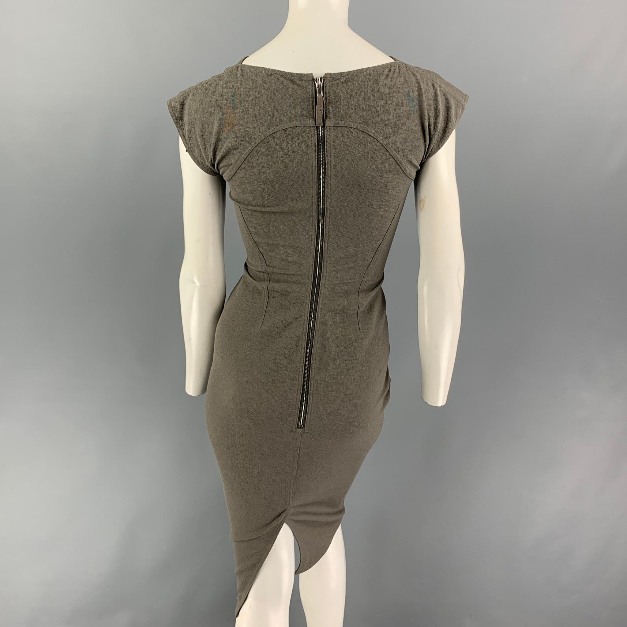 RICK OWENS Size 2 Moss Cotton Blend Cap Sleeves Dress In Good Condition In San Francisco, CA