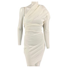 RICK OWENS Size 2 Off White Crepe Cotton Blend One-Sleeve Drape Diana Dress