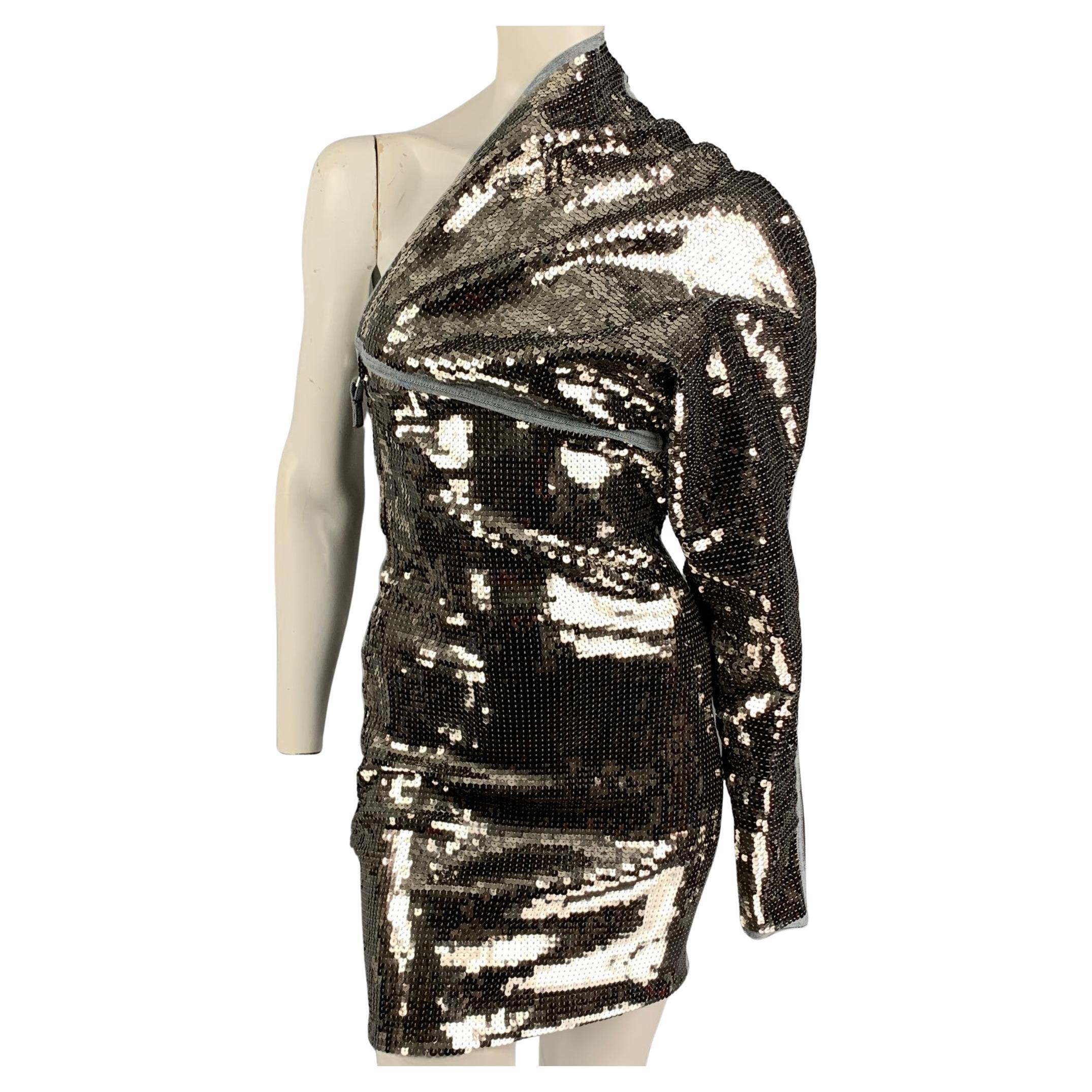 RICK OWENS Size 2 Silver Blue Cotton Diana Sequined Dress
