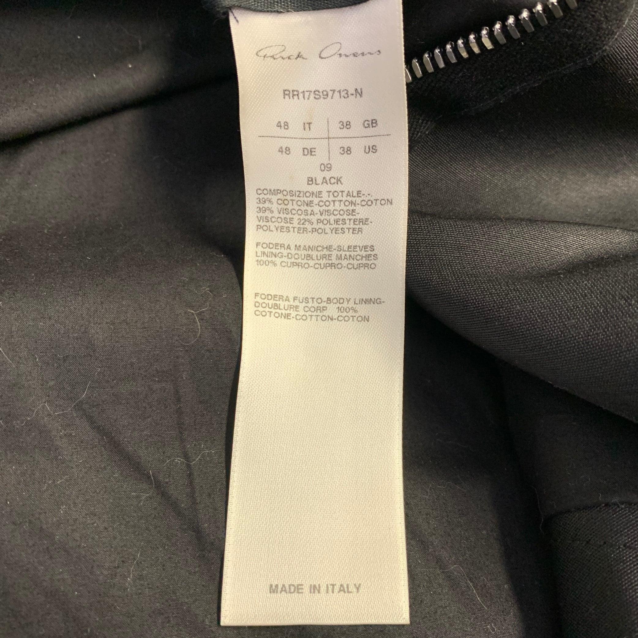 RICK OWENS Size 38 Black Cotton Blend Blouson Zip Up Jacket For Sale 2