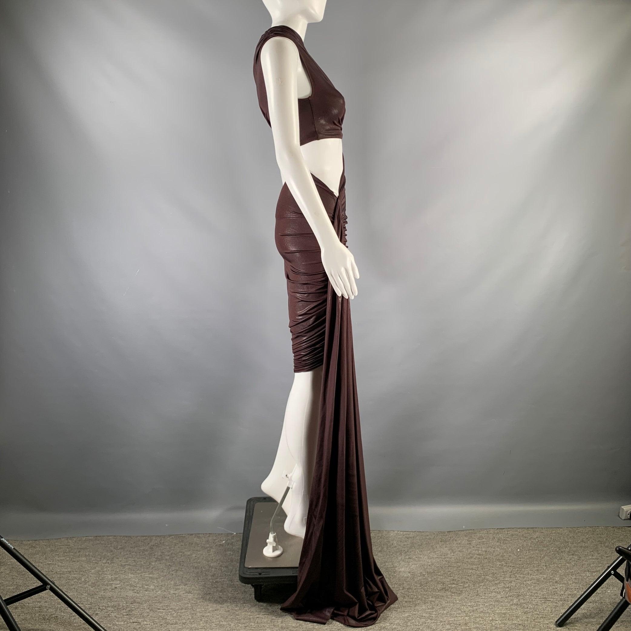 Black RICK OWENS Size 4 Purple Viscose Blend Draped One Shoulder Cocktail Dress For Sale