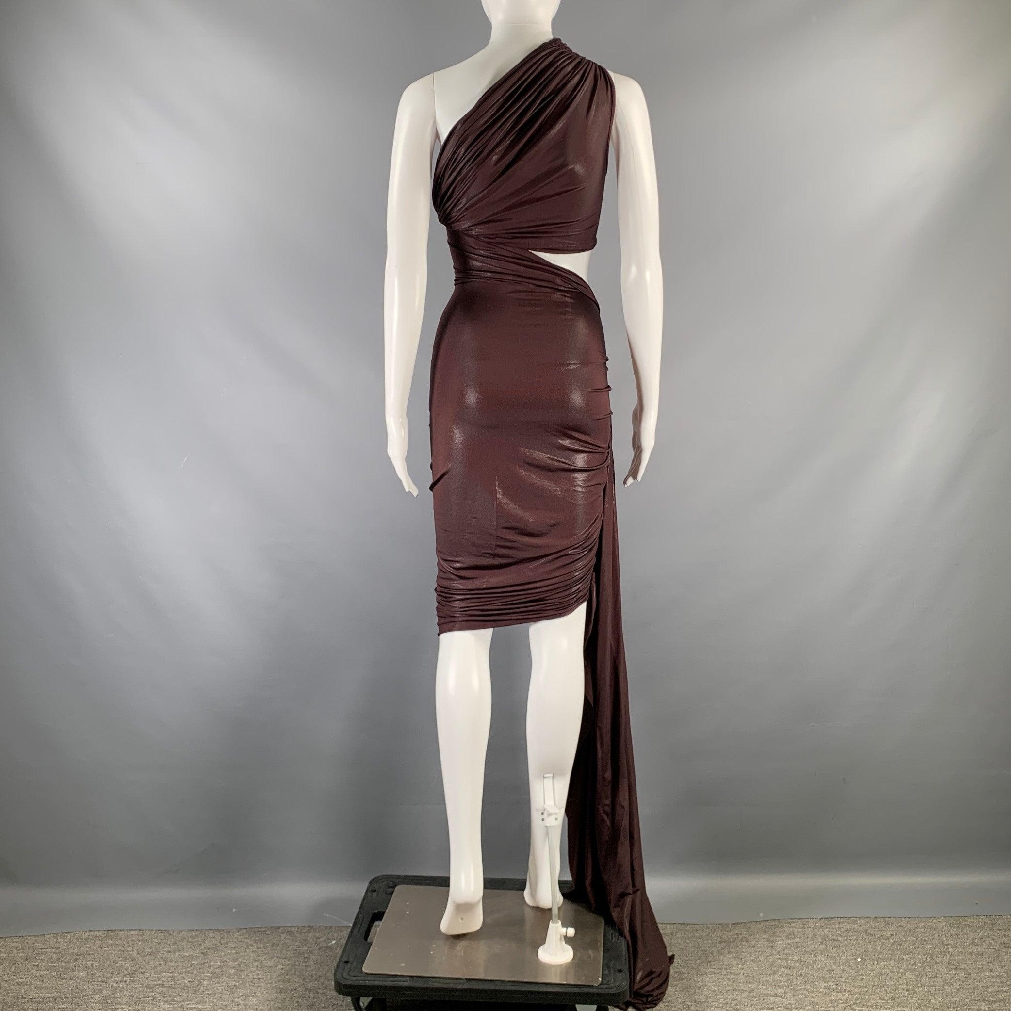 RICK OWENS Size 4 Purple Viscose Blend Draped One Shoulder Cocktail Dress In Good Condition For Sale In San Francisco, CA