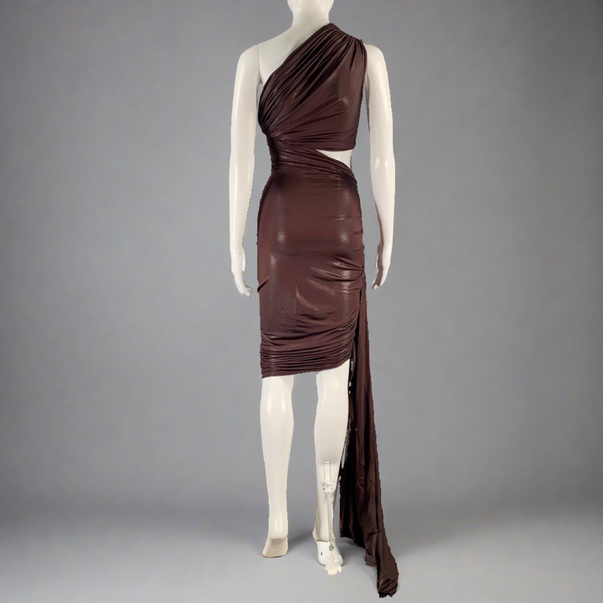 RICK OWENS Size 4 Purple Viscose Blend Draped One Shoulder Cocktail Dress For Sale 4