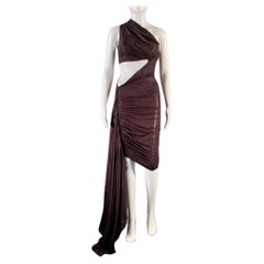 RICK OWENS Taille 4 Purple Viscose Blend Draped One Shoulder Cocktail Dress