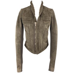RICK OWENS Size 6 Muted Olive Shearling Jacket