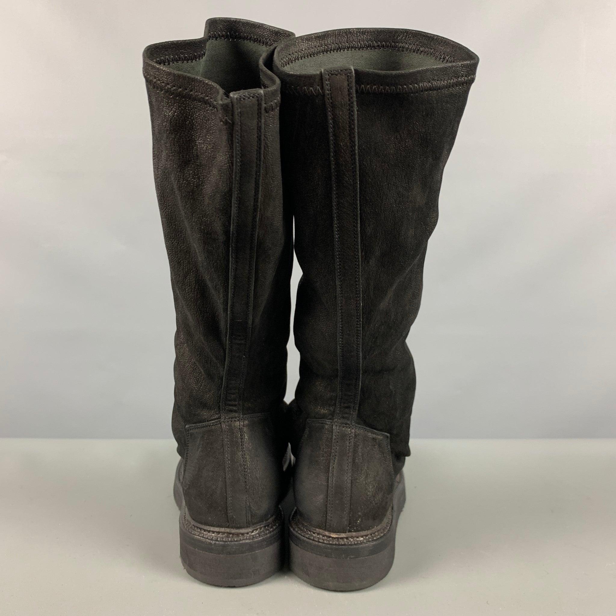 RICK OWENS Size 7 Black Leather Boots In Good Condition For Sale In San Francisco, CA