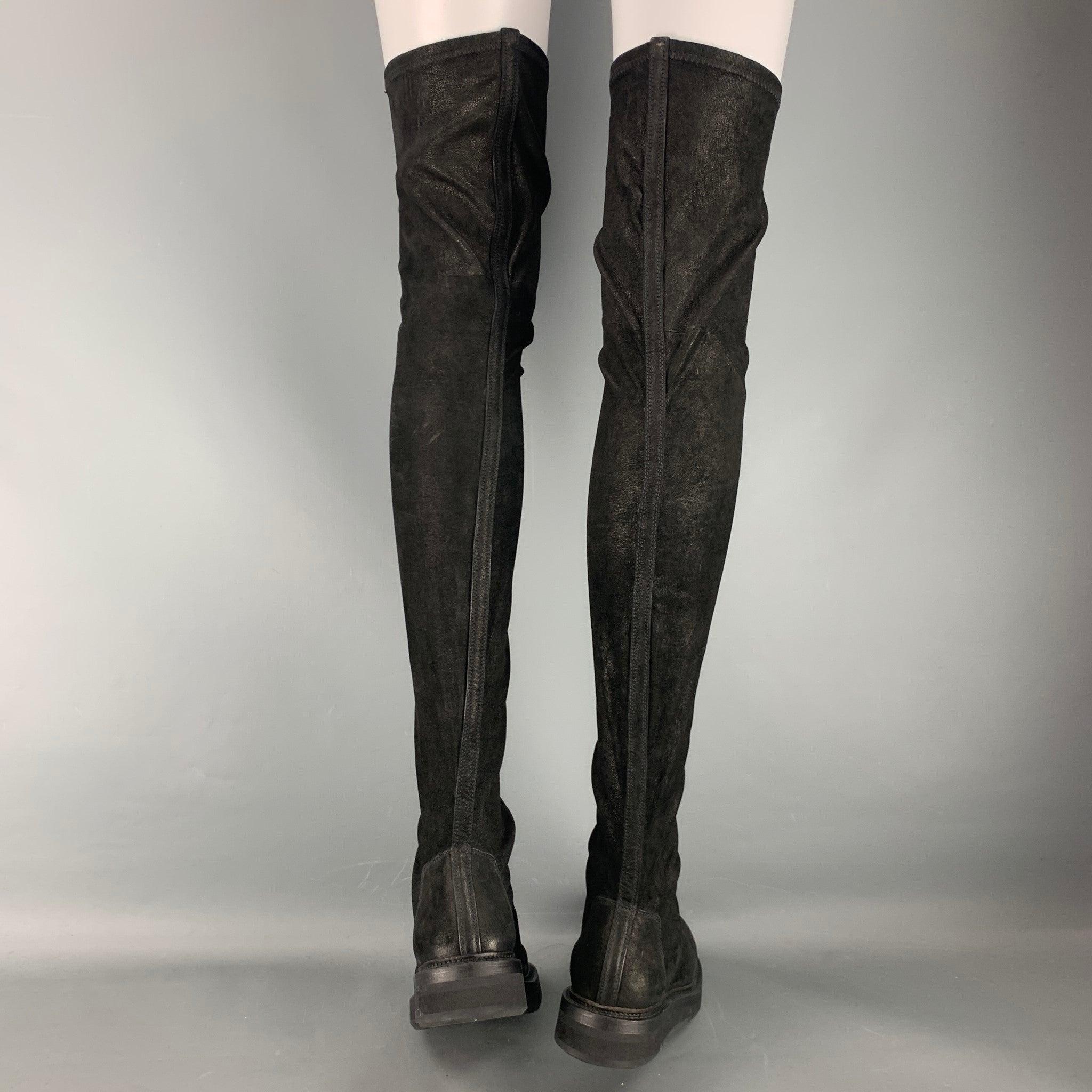 Women's RICK OWENS Size 7 Black Leather Lamb Skin Pull On Boots For Sale