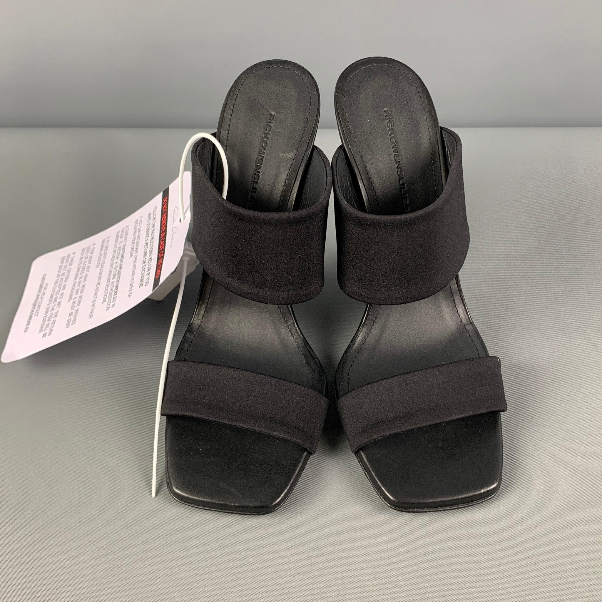RICK OWENS Taille 7 Sandales à talons compensés en nylon noir Pour femmes en vente