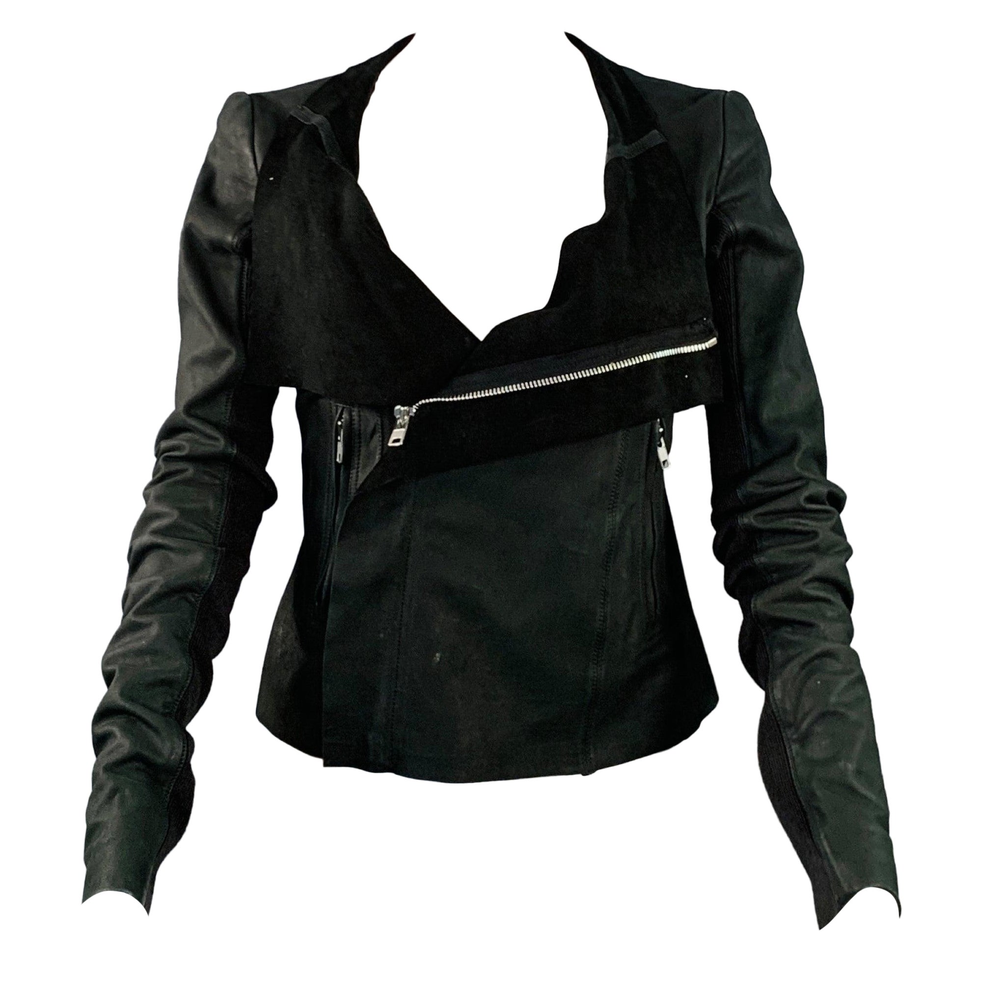 RICK OWENS Size 8 Black Lambskin Leather Biker Jacket