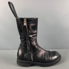 Used RICK OWENS Size 8 Black Leather Side Zipper Boots