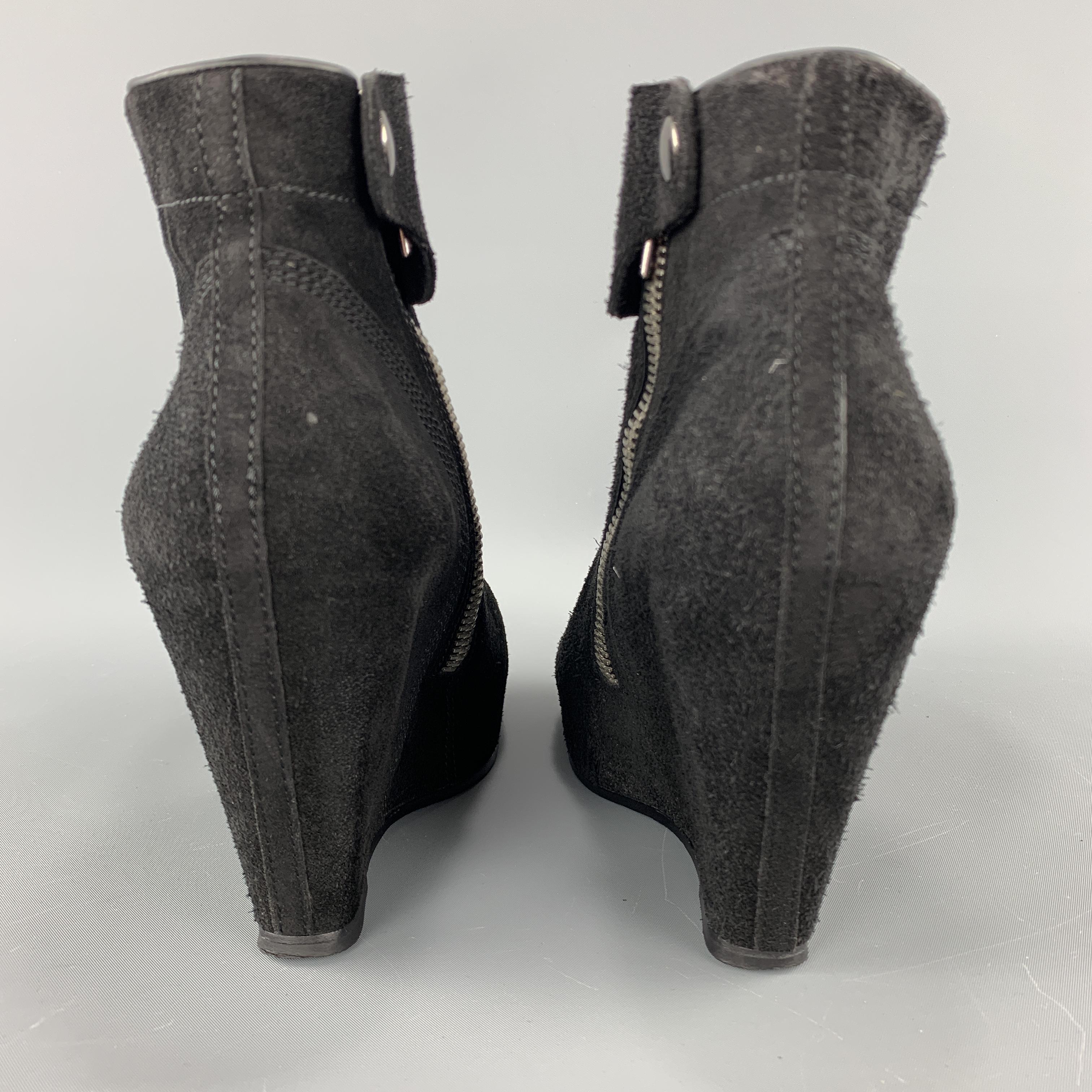 RICK OWENS Size 9 Black Suede Covered Platform Wedge Ankle Boots In Good Condition In San Francisco, CA
