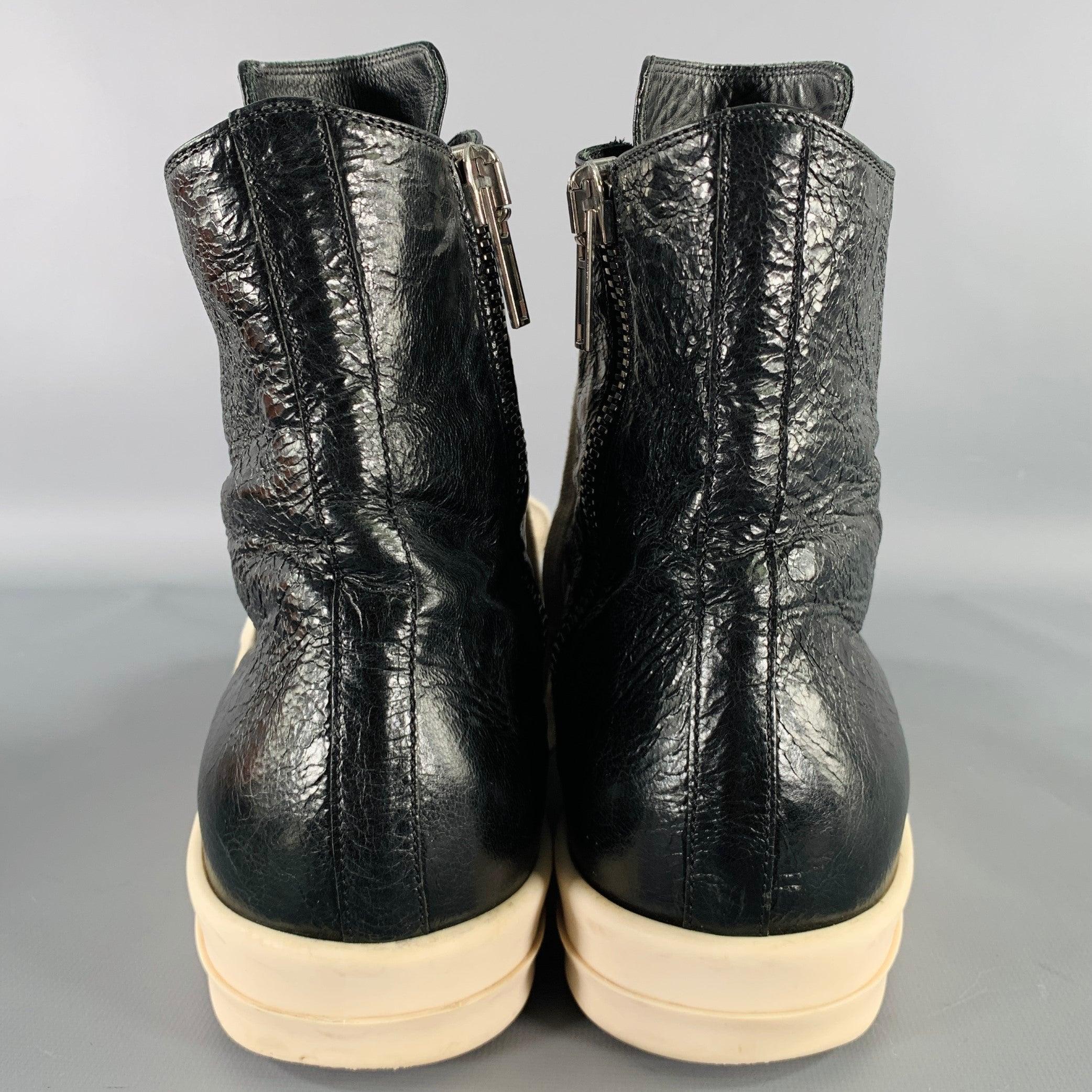 Noir RICK OWENS Size 9 Black White Leather High Top Sneakers
