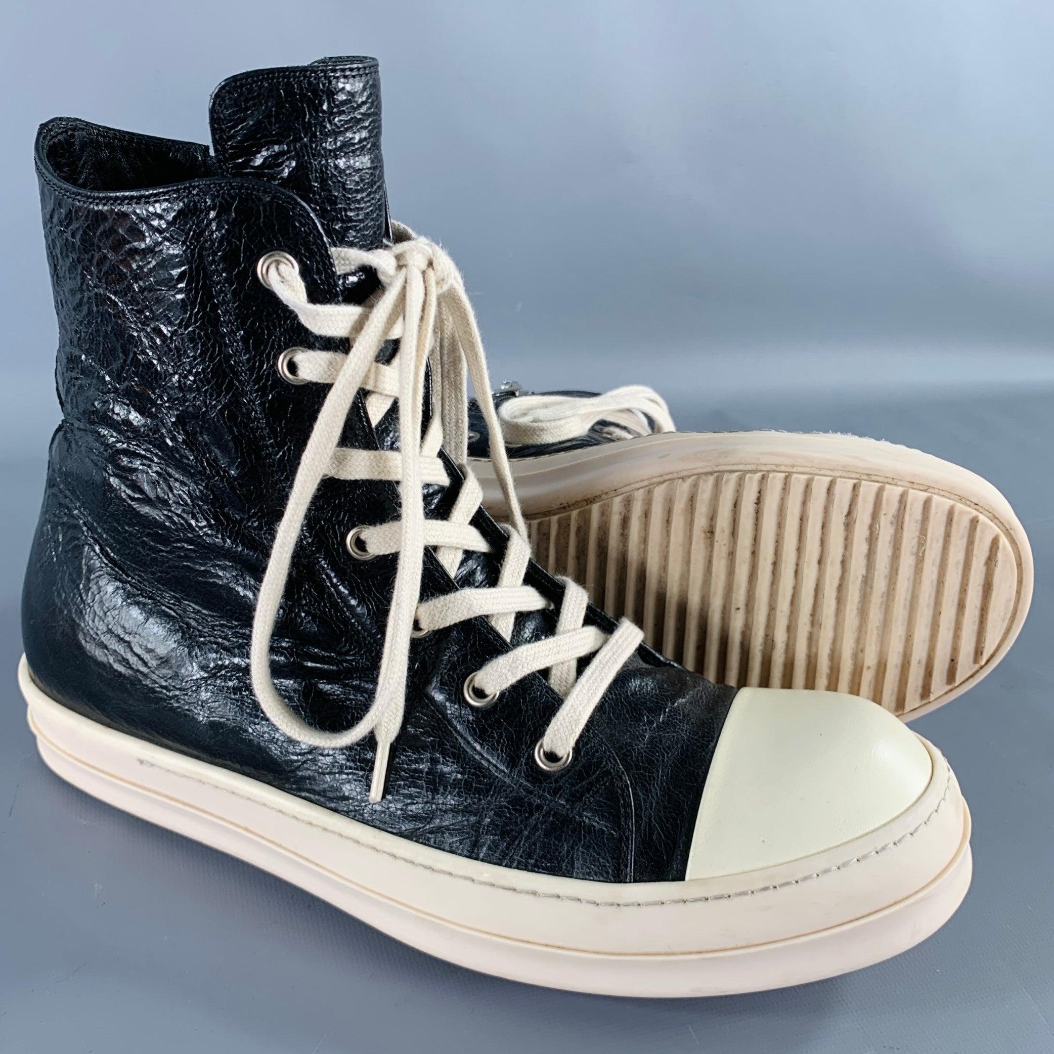  RICK OWENS Size 9 Black White Leather High Top Sneakers Pour hommes 