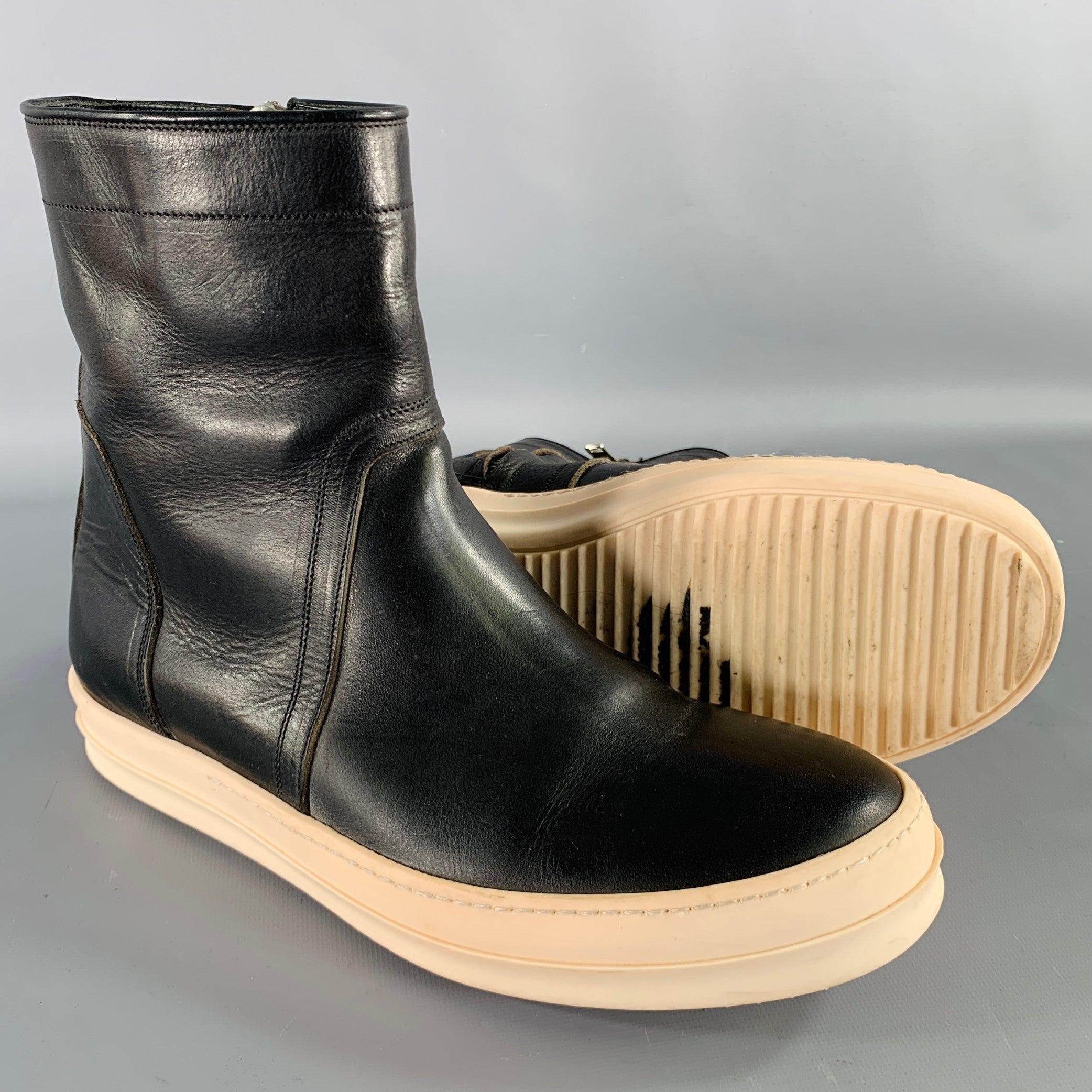 RICK OWENS Size 9 Black White Leather High Top Sneakers 1