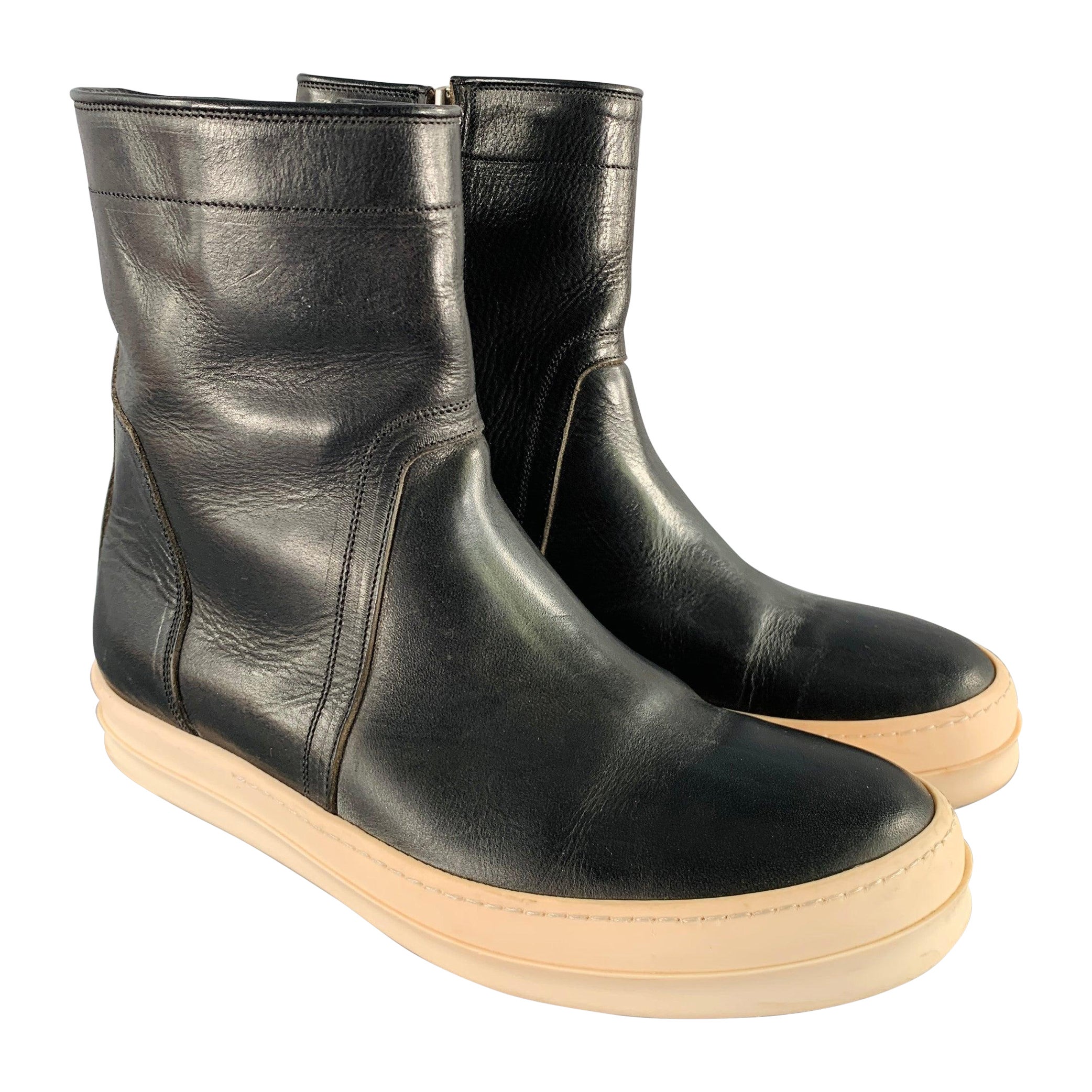 RICK OWENS Size 9 Black White Leather High Top Sneakers