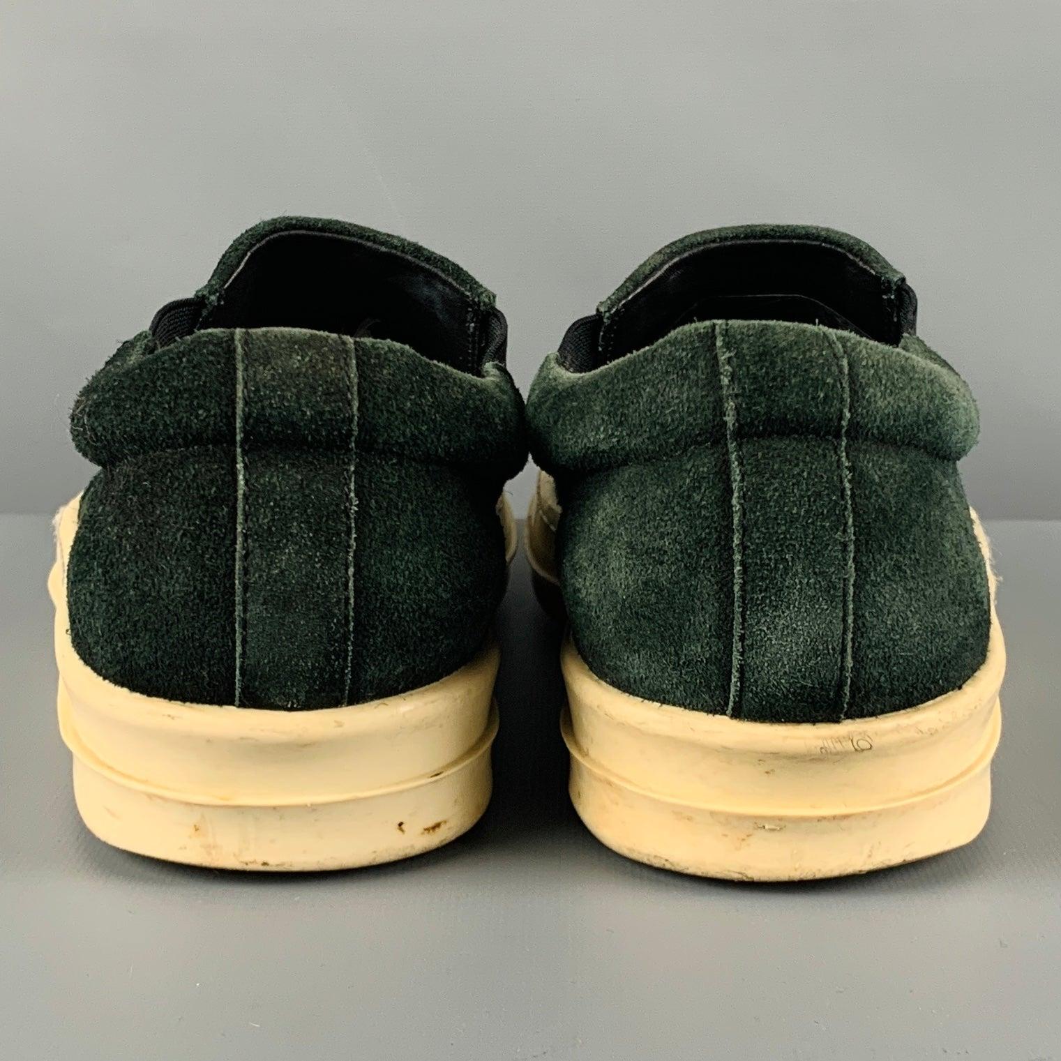 RICK OWENS Size 9 Green White Leather Slip On Sneakers In Good Condition For Sale In San Francisco, CA