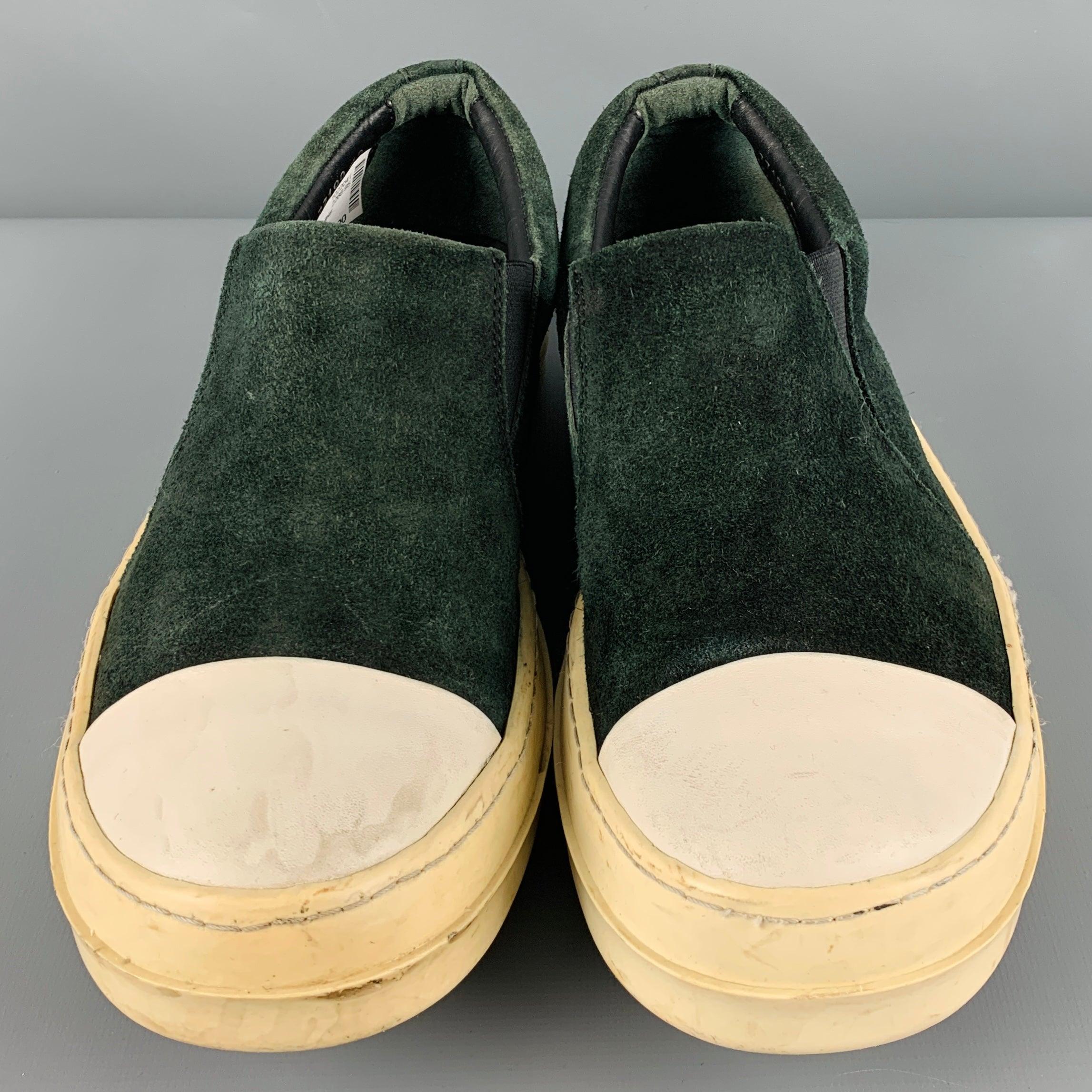 Men's RICK OWENS Size 9 Green White Leather Slip On Sneakers For Sale