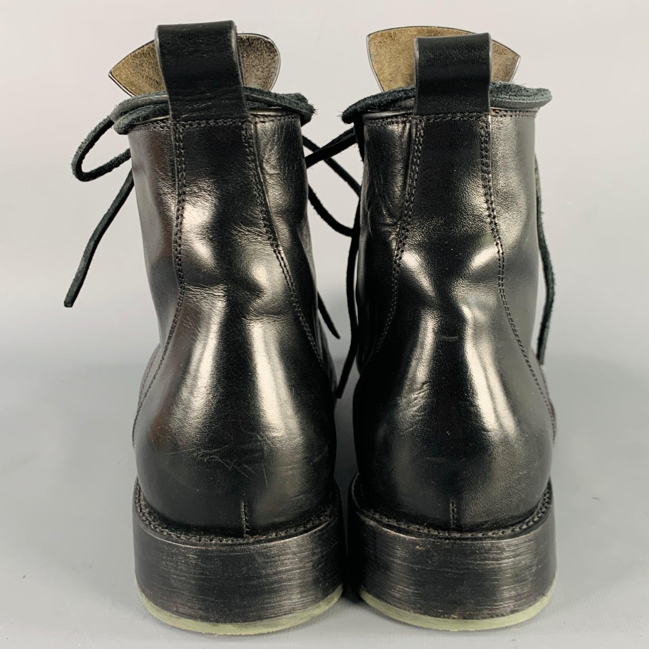 RICK OWENS Size 9.5 Black Leather Lace-Up Cop Boots In Good Condition In San Francisco, CA