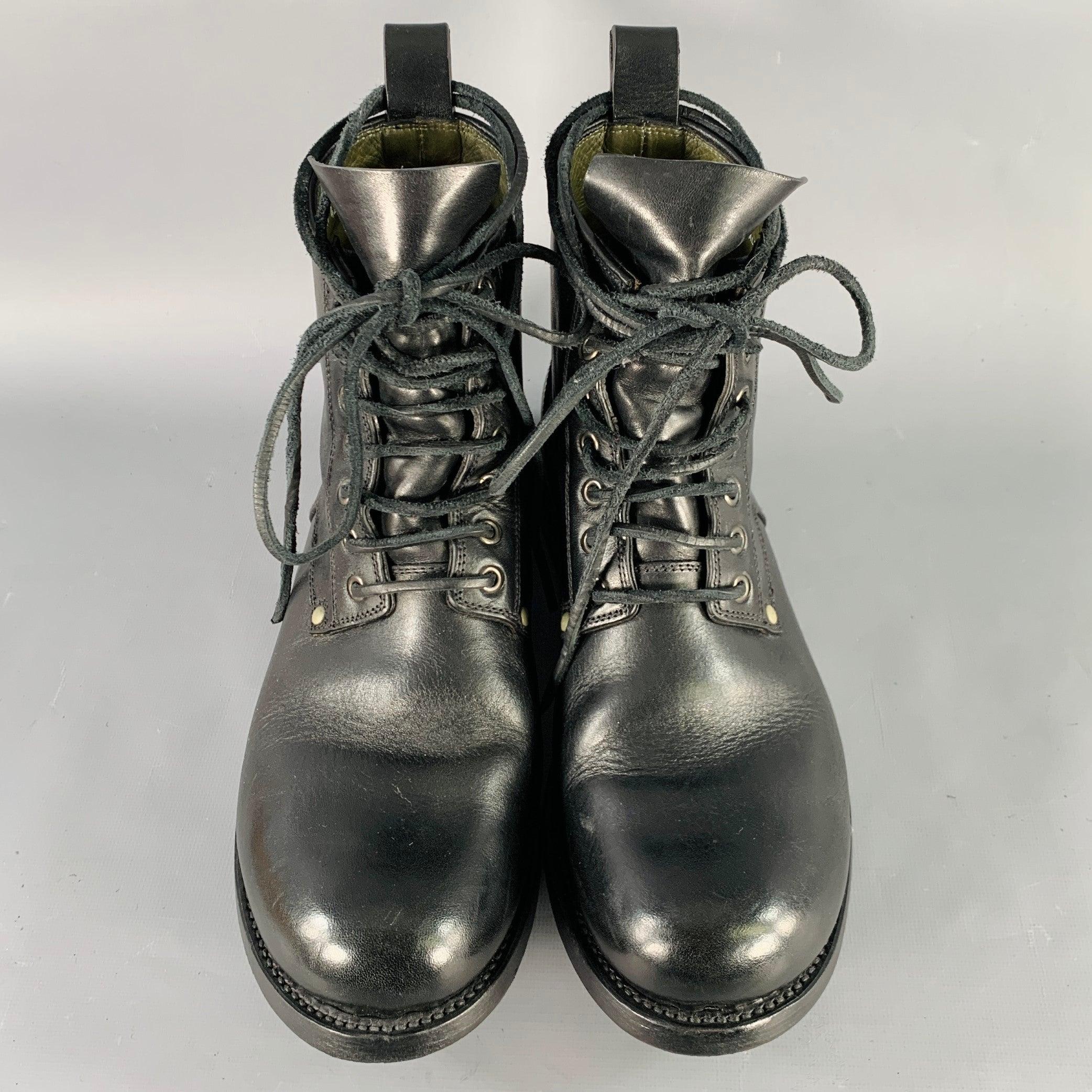Men's RICK OWENS Size 9.5 Black Leather Lace-Up Cop Boots