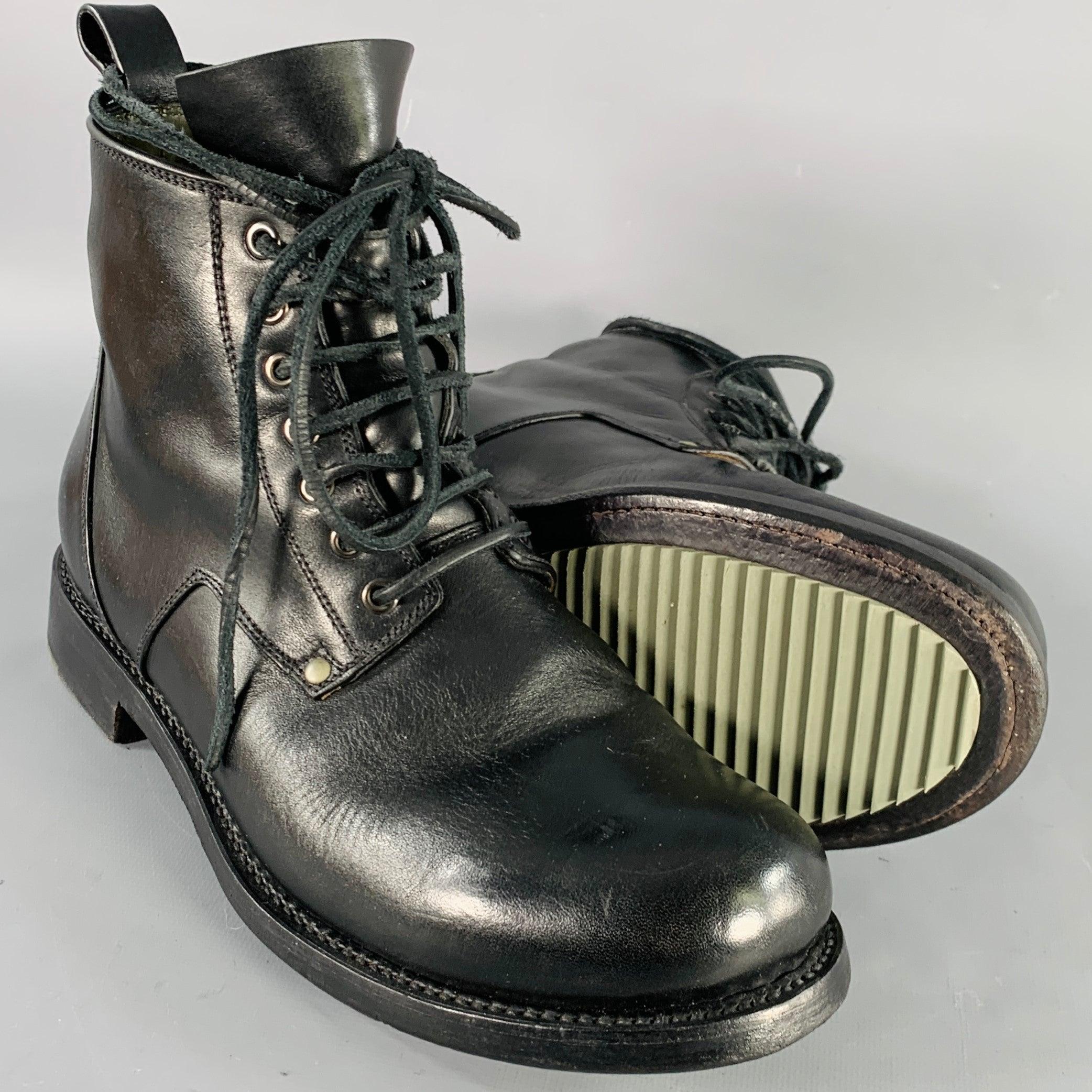 RICK OWENS Size 9.5 Black Leather Lace-Up Cop Boots 1