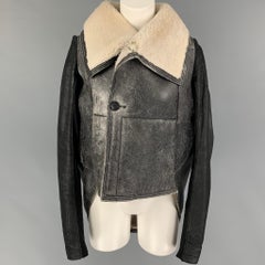 RICK OWENS Size L Grey Cream Lamb Shearling Coat