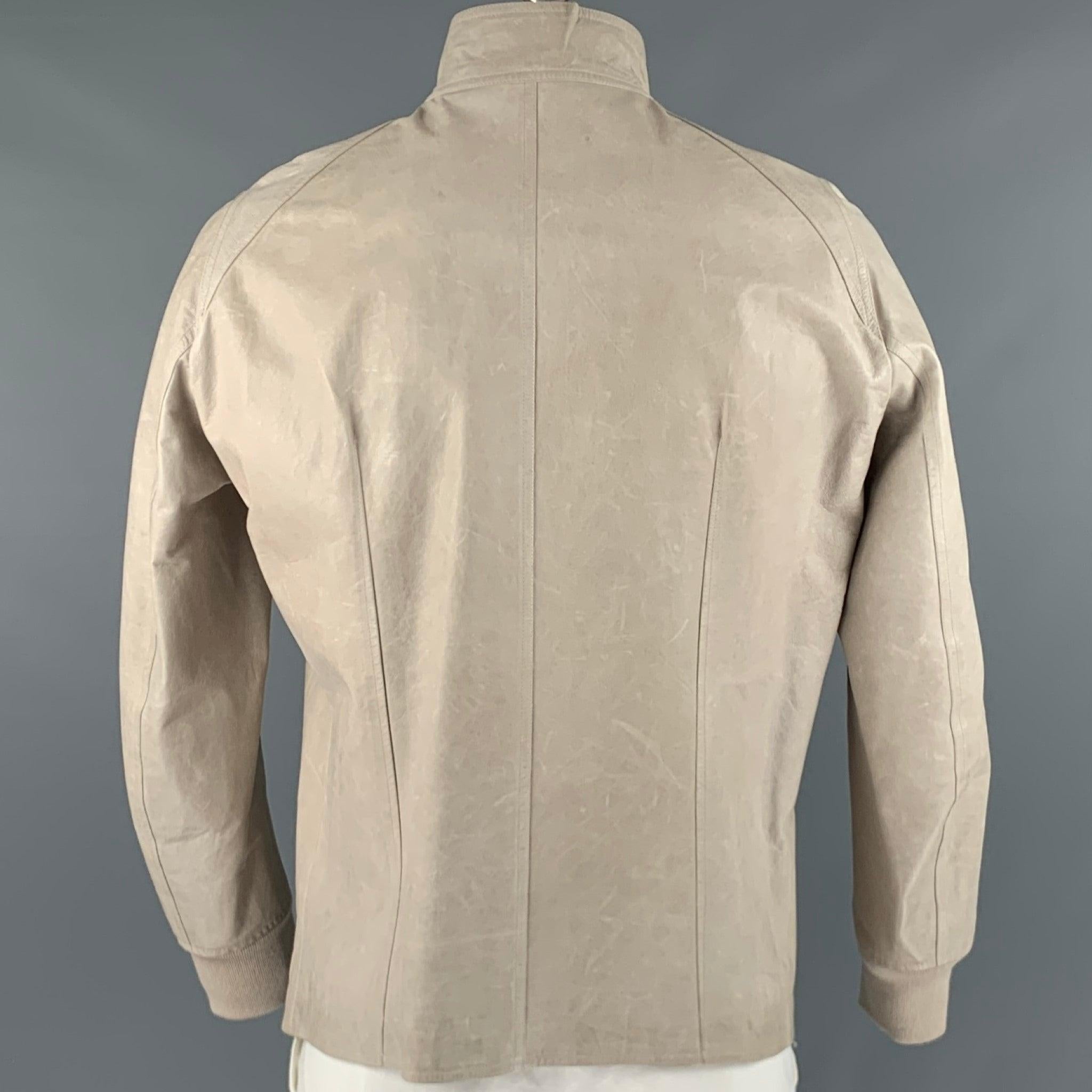 Men's RICK OWENS Size L Grey Leather Zip Up Jacket For Sale