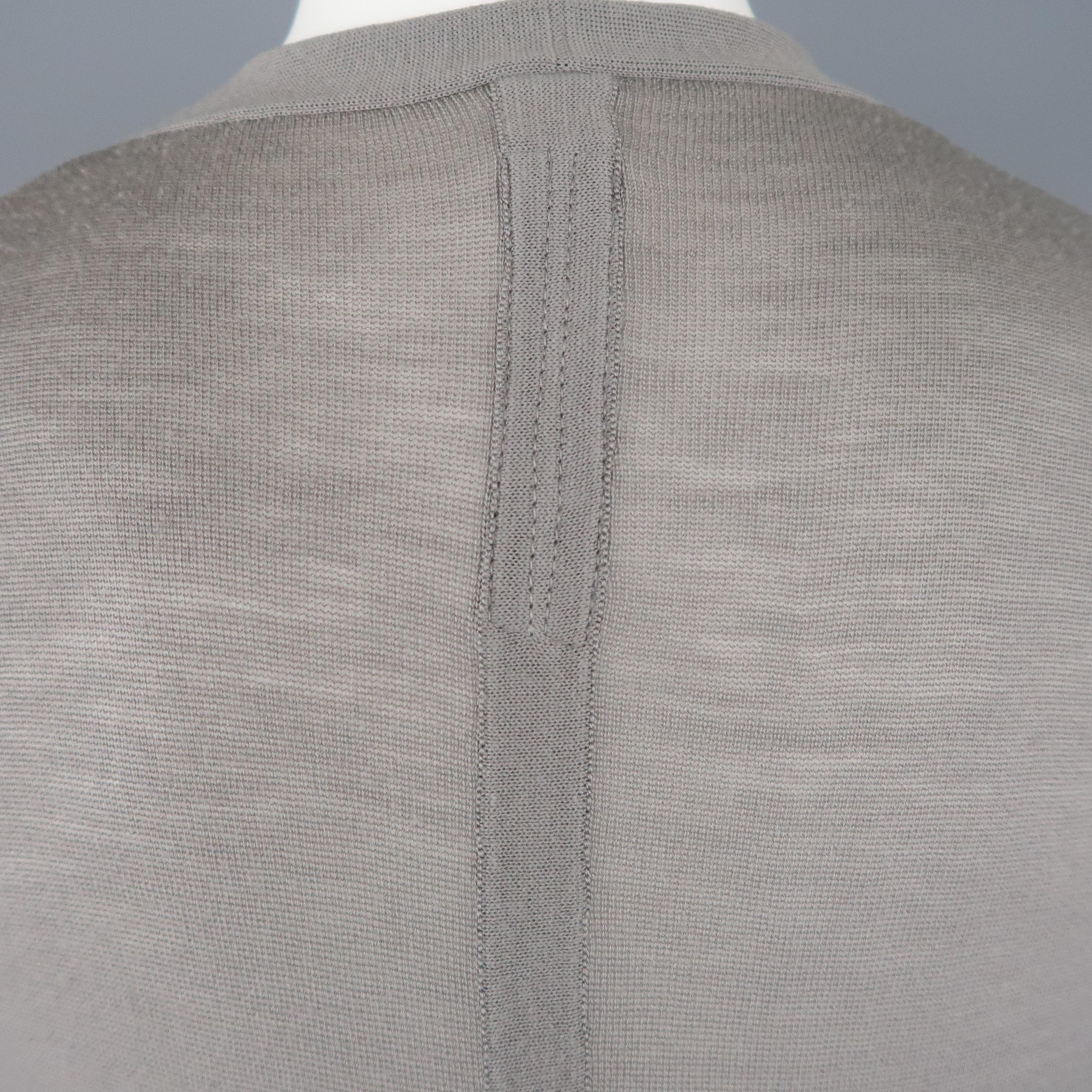 RICK OWENS Size M Taupe Grey Sheer Merino Wool V Neck Cardigan In Excellent Condition In San Francisco, CA