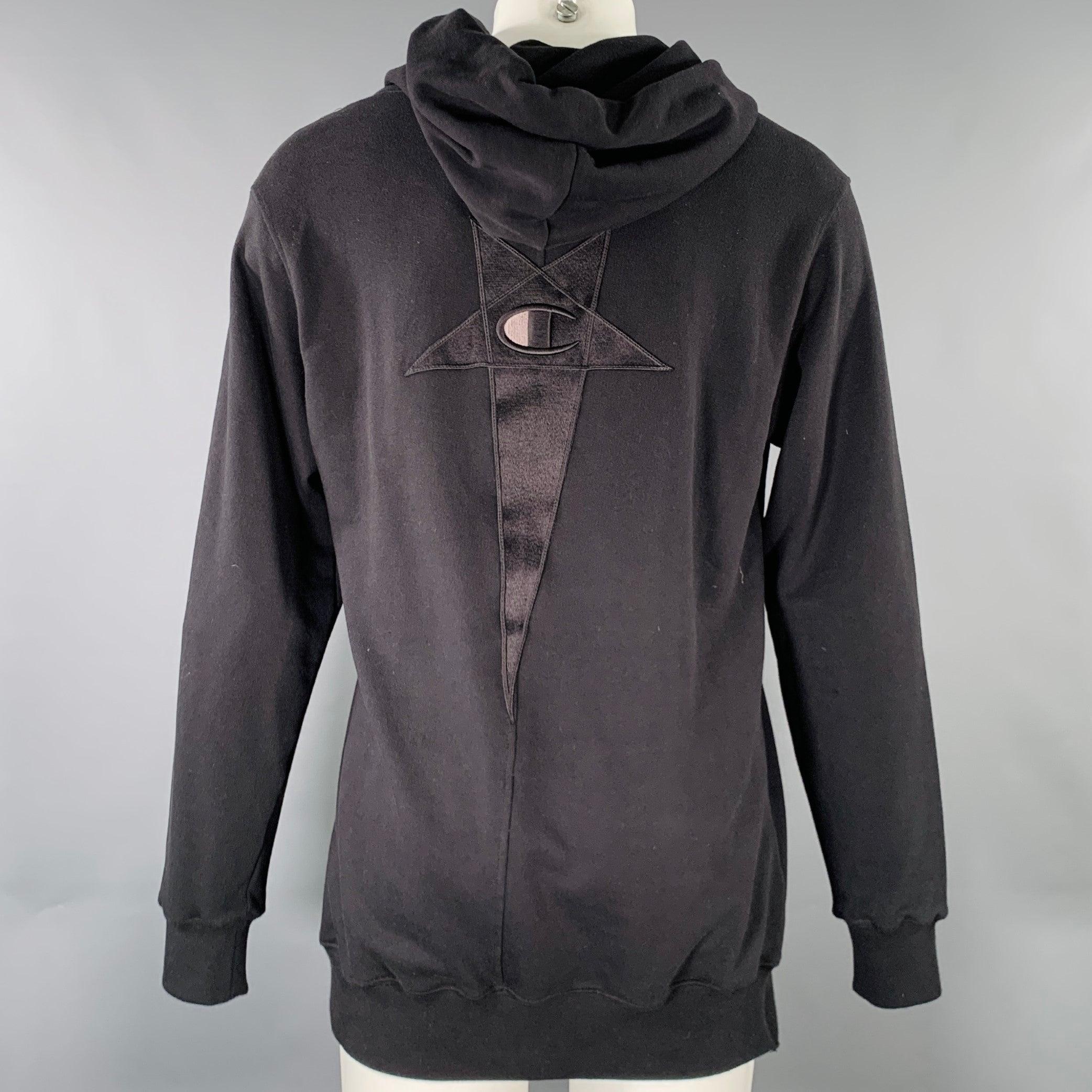 RICK OWENS Size S Black Cotton Polyester Hoodie Sweatshirt In Excellent Condition For Sale In San Francisco, CA