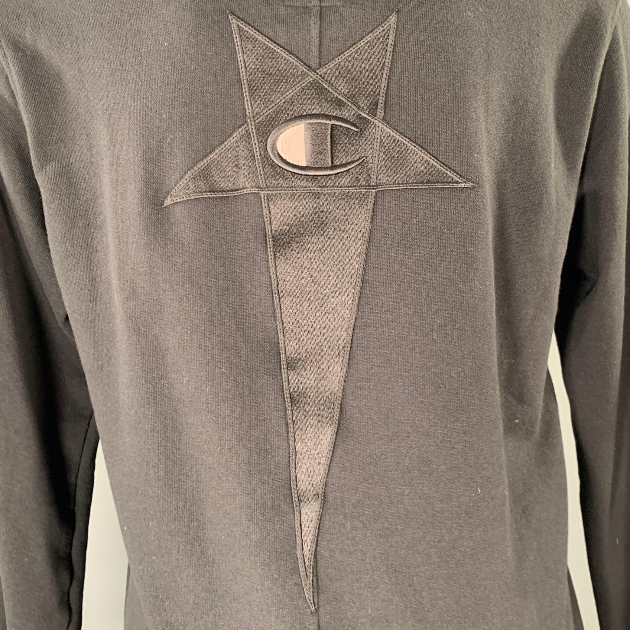 Men's RICK OWENS Size S Black Cotton Polyester Hoodie Sweatshirt For Sale