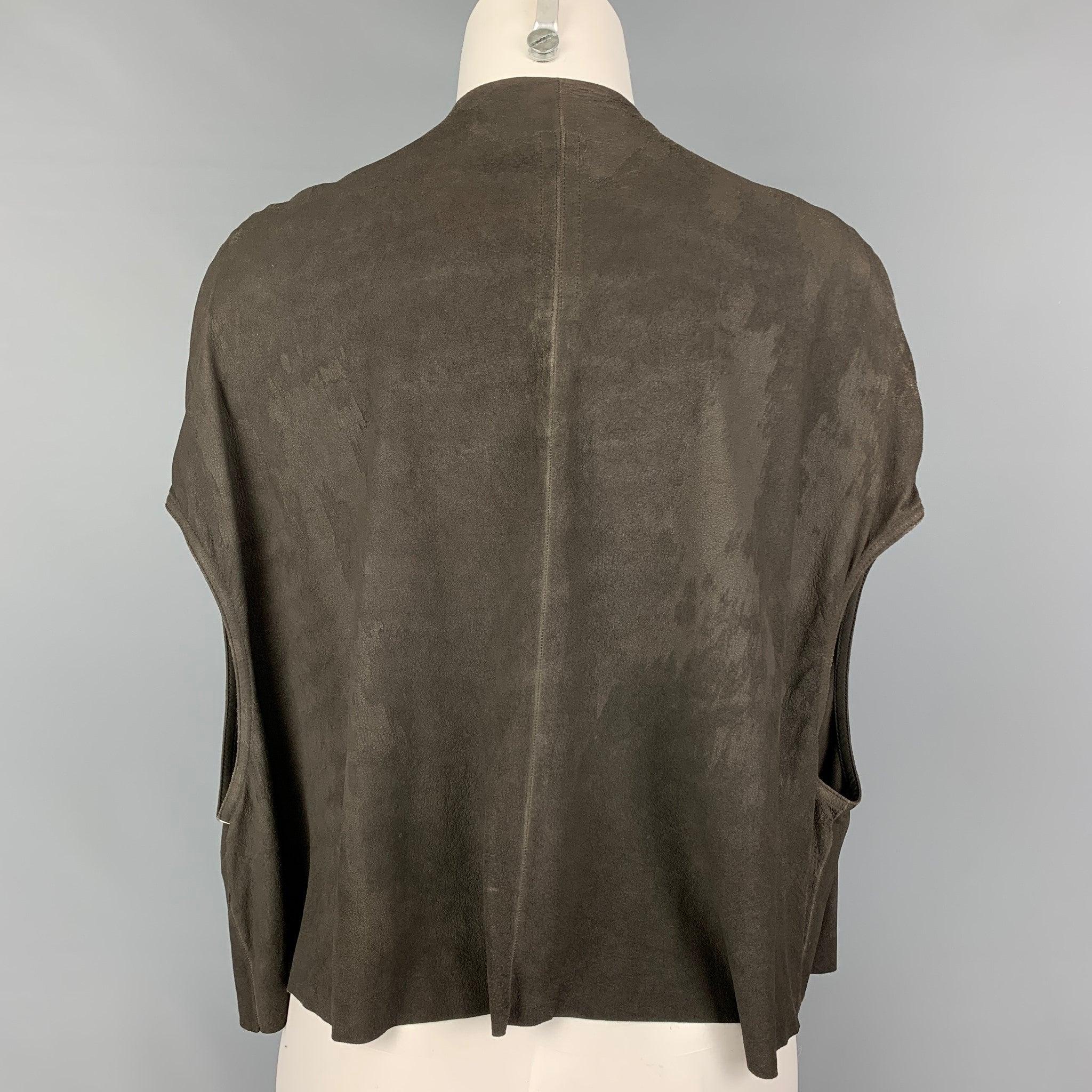 RICK OWENS SS 18 Size S Grey Suede Draped Vest In Good Condition For Sale In San Francisco, CA