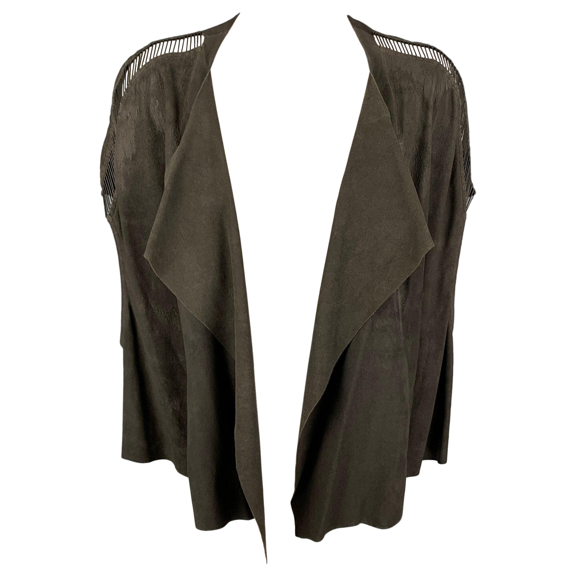 RICK OWENS SS 18 Size S Grey Suede Draped Vest For Sale
