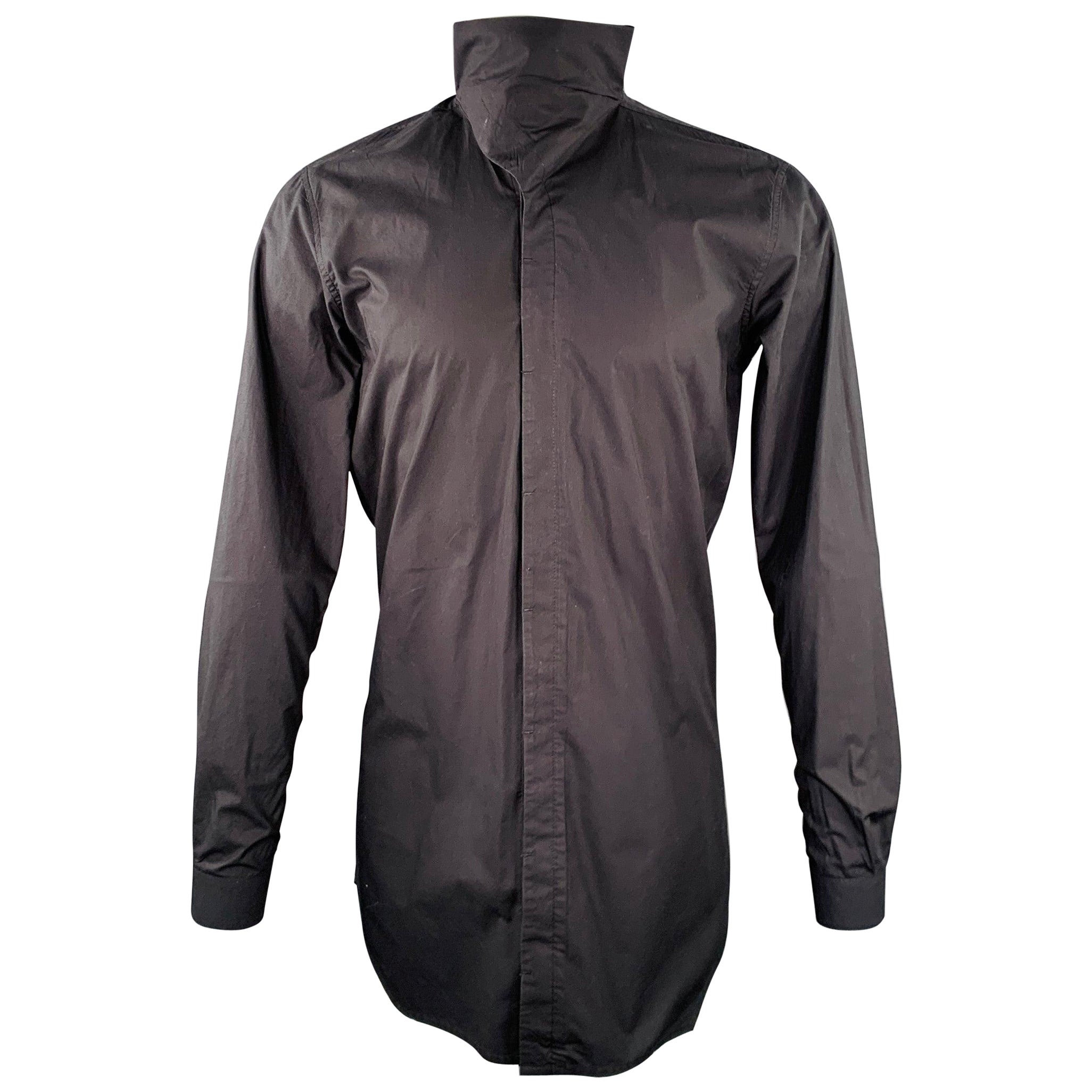RICK OWENS SS14 Size M Vicious Black Cotton Long Sleeve Shirt
