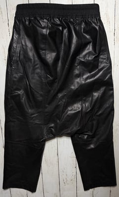 Rick Owens SS19 Babel Cropped Pants US 2 Dropped Crotch Black Polished Calfskin