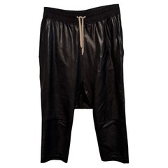 Rick Owens SS19 Babel Cropped Pants US 2 Dropped Crotch Black Polished Calfskin