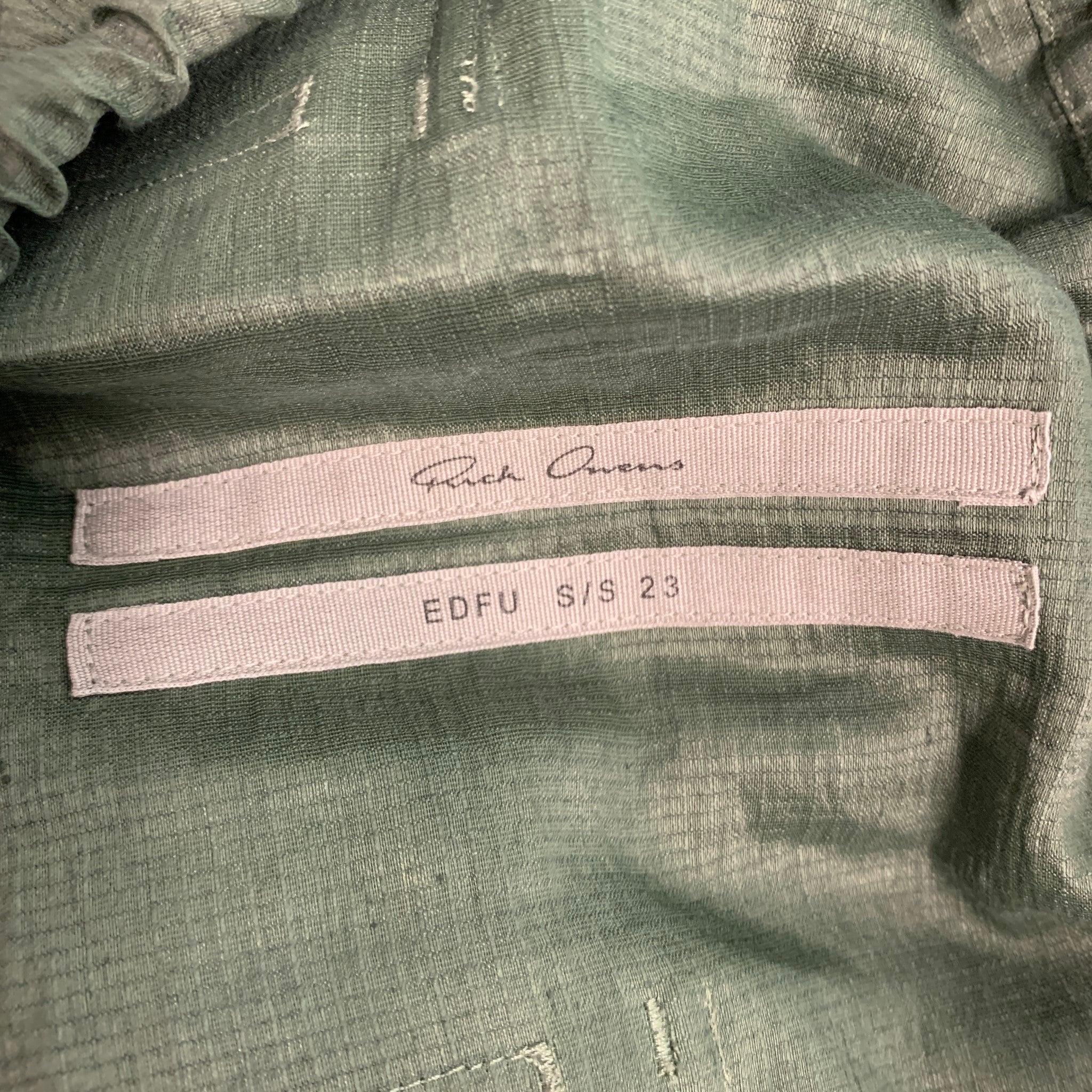 RICK OWENS SS23 Size 34 Green Linen Nylon Drop-Crotch Casual Pants 1