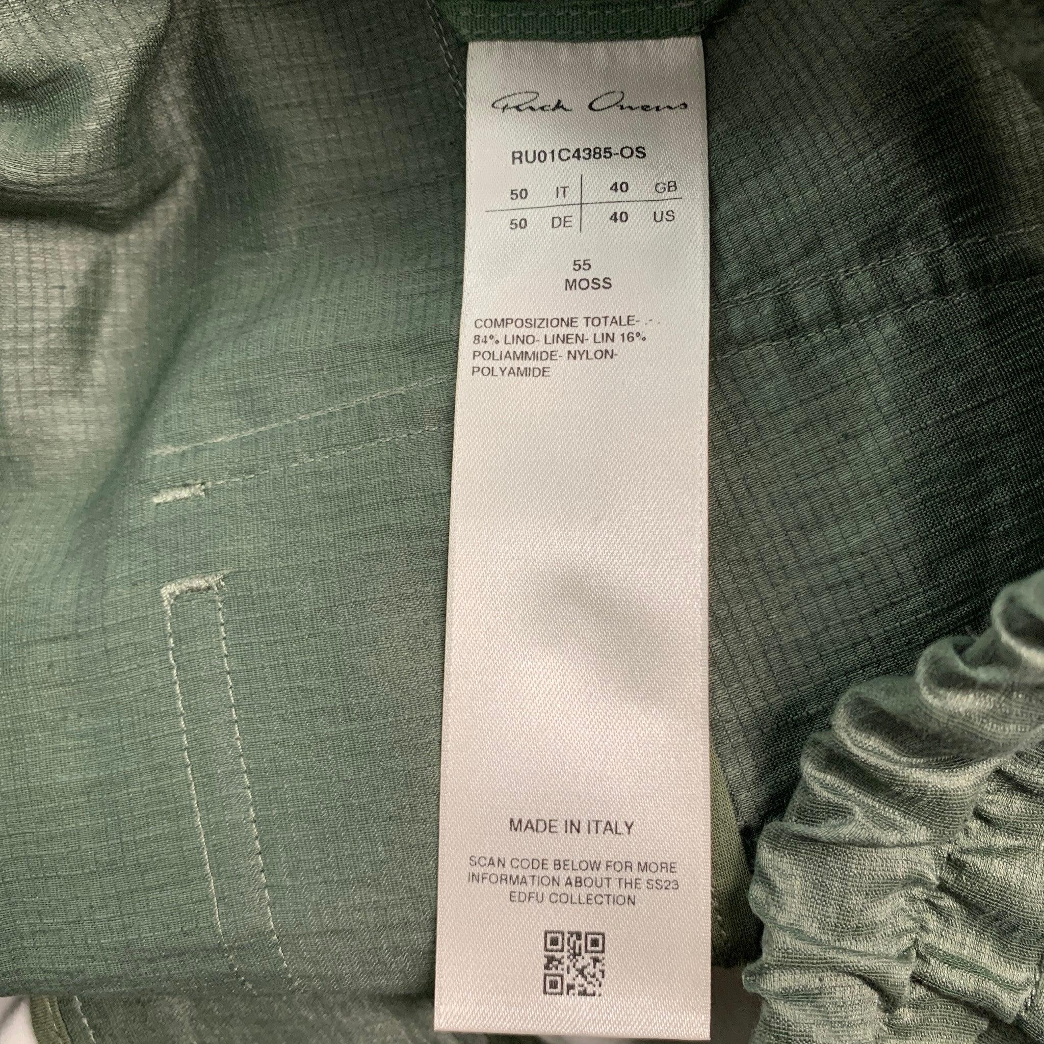 RICK OWENS SS23 Size 34 Green Linen Nylon Drop-Crotch Casual Pants 2
