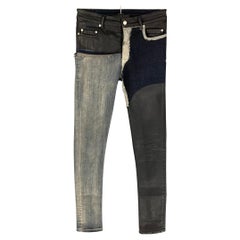 RICK OWENS Tyrone SS 19 Größe 30 Schwarz Blaue Patchwork-Jeans aus Baumwollmischung