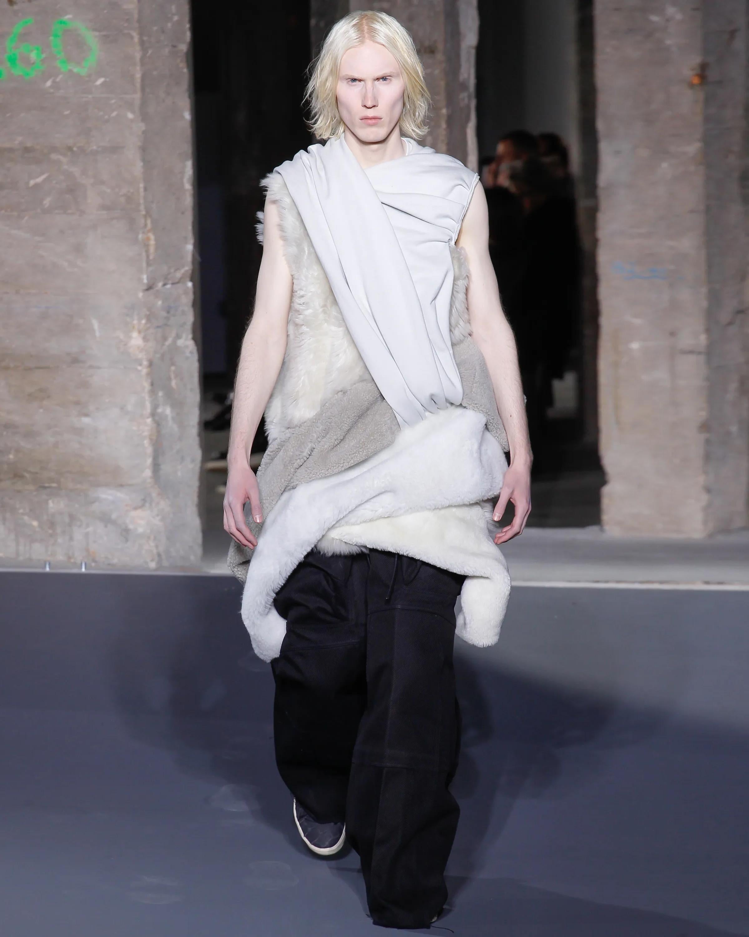 Rick Owens Unisex Draped Shearling 'Mastodon' Dress, fw 2016 In Good Condition For Sale In London, GB
