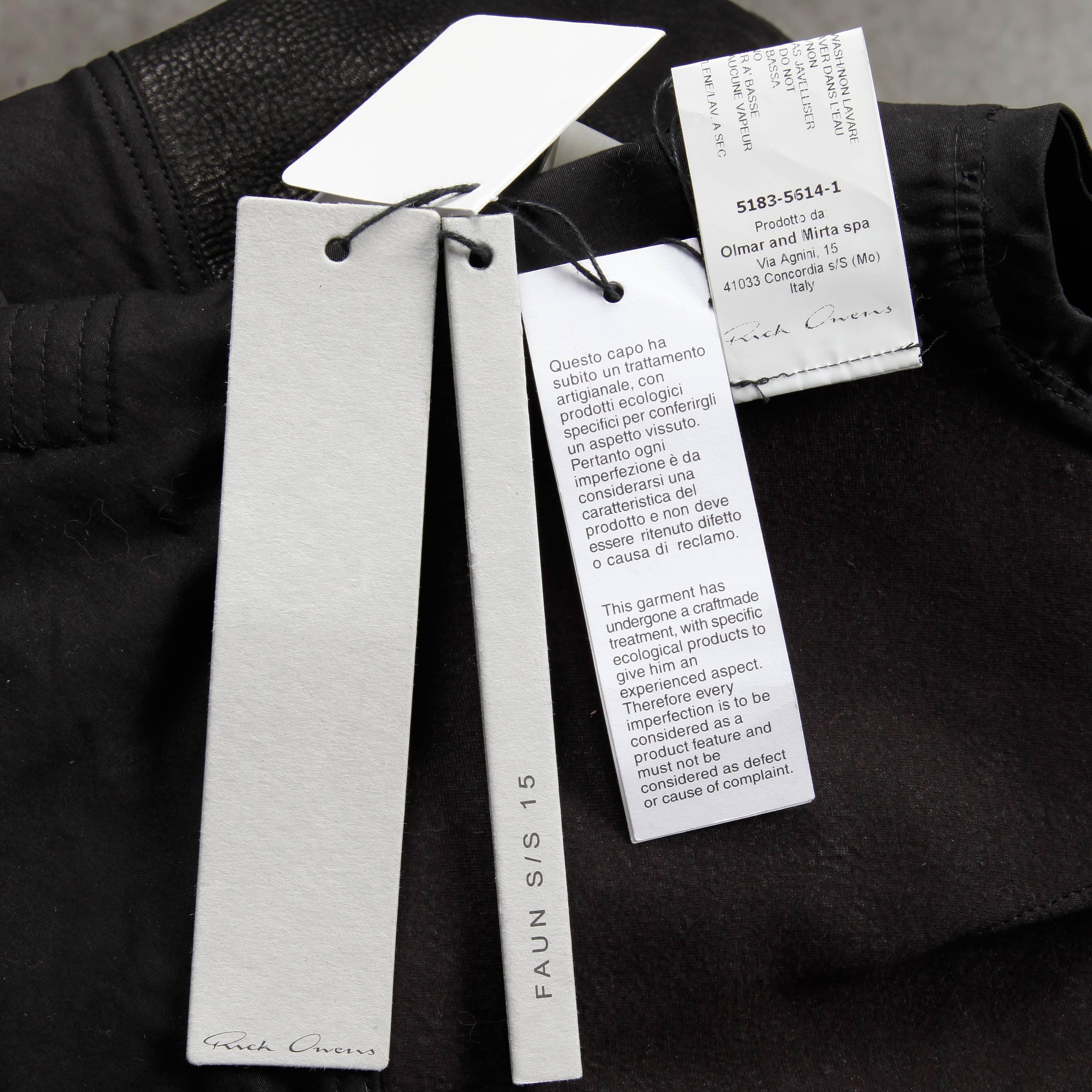 Rick Owens, giacca o gilet in pelle nera Avant Garde P/E 2015, non indossati con cartellino in vendita 3