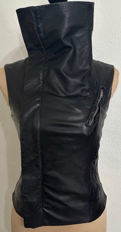 Rick Owens Vintage Buttery Lamb Leather Biker Vest Black US 4 Y2K Funnel neck