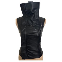 Rick Owens Vintage Buttery Lamb Leather Biker Vest Black US 4 Y2K Funnel neck